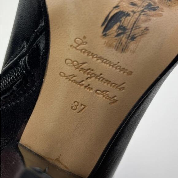 Unlace Black Leather Pointed Toe Ankle Boots Made in Italy - Picture 9 of 12